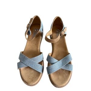 BOBS by Skechers Women's Denim Criss Cross Ankle Strap Espadrille Wedge Sandals